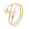 Natural Pearl Beaded Wrapped Cuff Ring, Brass Jewelry for Women, Real 14K Gold Plated, US Size 7 1/2(17.7mm)
