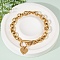 Golden 304 Stainless Steel Charm Bracelets, Cable Chain Jewelry for Women, Heart with Letter, with Toggle Clasps, Letter S, 8.27 inch(21cm)
