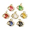 Brass Enamel Fish Pendants, Sea Animal Charms, with Jump Rings, Golden, Rack Plating, Cadmium Free & Lead Free, Long-Lasting Plated, Mixed Color, 18x17.5x5.5mm, Hole: 3.4mm