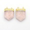 Gemstone Point Pendants with Golden Tone Brass Findings, Rose Quartz, 28~33x19~21x7mm, Hole: 2mm
