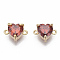 Brass Cubic Zirconia Links connectors, Nickel Free, Heart, Red, Real 18K Gold Plated, 8x10.5x5mm, Hole: 1mm