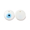 Handmade Lampwork Evil Eye Pendants, Flat Round, White, 30x5mm, Hole: 3mm