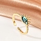 Eye Brass Micro Pave Clear Cubic Zirconia Open Cuff Rings for Women, Cadmium Free & Lead Free, with Synthetic Opal, Real 18K Gold Plated, Colorful, 9mm, Inner Diameter: Adjustable