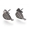 Eco-Friendly Brass Stud Earring Findings, with Loop, Cubic Zirconia, Lead Free & Cadmium Free & Nickel Free, Teardrop, Clear, Gunmetal, 12x7x2.5mm, Hole: 0.8mm, Pin: 0.8mm