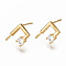 Brass Micro Pave Clear Cubic Zirconia Earring Findings, for Half Drilled Beads, Nickel Free, Real 18K Gold Plated, 11x8mm, Pin: 0.7mm, Pin: 0.7mm(for half drilled beads)