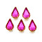 Sew on Rhinestone, Transparent Glass Rhinestones, with Iron Prong Settings, Faceted, Teardrop, Fuchsia, 13.5x8.5x5mm, Hole: 0.9mm