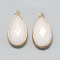 Natural White Jade Pendants, with Golden Tone Brass Findings, Faceted, teardrop, Dyed, Creamy White, 32.5~33x16x6mm, Hole: 2.5mm