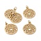 PVD Vacuum Plating 304 Stainless Steel Pendants, Chakra, Sahasrara, Flat Round with Flower, Golden, 22.5x19x1mm, Hole: 3mm