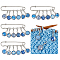 4Pcs Blue Flower Pattern Glass Pendant Stitch Markers, Crochet Leverback Hoop Charms, with Alloy Lobster Claw Clasps and Iron Brooch Findings, Antique Silver, 4cm
