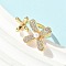 Brass Micro Pave Cubic Zirconia ABS Imitation Pearl Cuff Rings, Pearl Flower Double Ring, Real 18K Gold Plated, US Size 6(16.5mm)