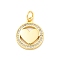 Brass Micro Pave Cubic Zirconia Pendants, Cadmium Free & Lead Free, with Shell, Flat Round, Real 16K Gold Plated, with Jump Ring, Heart, 16x13x2mm, Hole: 3.5mm