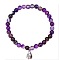 Fashion Natural Banded Agate Beads Stretch Bracelets, Alloy Ladybug Charms Bracelets without Paper Card