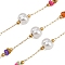304 Stainless Steel Paperclip Chains, Round, with ABS Plastic Imitation Pearl & Dyed Shell Beads, Ion Plating(IP), Real 18K Gold Plated, Unwelded, with Spool, Colorful, 2x0.5x0.1mm