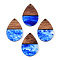 Transparent Resin & Walnut Wood Pendants, Teardrop Charms, Blue, 36x24.5x3.5mm, Hole: 2mm