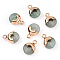 Natural Green Aventurine Flat Round/Donut Charms, with Rack Plating Golden Tone Brass Loops, 14x10mm