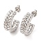 Non-Tarnish 304 Stainless Steel Stud Earrings, C-Shaped Twist, Stainless Steel Color, 21x8mm