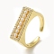 Rectangle Rack Plating Brass Micro Pave Clear Cubic Zirconia Open Cuff Rings, Cadmium Free & Nickel Free & Lead Free, with ABS Imitation Pearl, Real 18K Gold Plated, Inner Diameter: 17.8mm