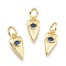 Brass Micro Pave Cubic Zirconia Pendants, with Jump Ring, Heart with Eye, Real 18K Gold Plated, Dark Blue, 12x5.5x2.3mm, Jump Rings: 5x0.8mm, Inner Diameter: 3mm
