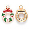 Alloy Enamel Pendants, for Christmas, Christmas Wreath with Bowknot, Light Gold, Colorful, 23x16x3mm, Hole: 2mm