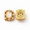 Long-Lasting Rack Plating Brass Multi-Strand Links, with Synthetic Opal, Square with Hollow Flower, Golden, 12x12x7mm, Hole: 2mm
