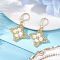 Glass Seed Beads Rhombus Leverback Earrings, with Shell Pearl and 304 Stainless Steel Leverback Earring Findings, Wheat, 42x25mm