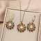 Christmas Alloy Micro Pave Cubic Zirconia Pendant Necklaces & Hoop Earrings Sets Flower, Golden, 420mm & 33x18mm