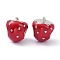 304 Stainless Steel European Beads, with Enamel, Large Hole Beads, Strawberry, Stainless Steel Color, 12x11x10mm, Hole: 5x4.5mm