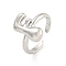 Brass Letter Open Cuff Rings for Women, Cadmium Free & Lead Free, Adjustable, Platinum, Letter F, 15~16.5x7~16.5mm
