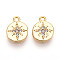 Brass Micro Pave Cubic Zirconia Charms, Flat Round with Star, Lead Free & Nickel Free & Cadmium Free, Real 18K Gold Plated, 10x7.5x1.5mm, Hole: 1.2mm
