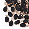 Druzy Resin Pendants, with Edge Light Gold Plated Iron Loops, Oval, Black, 15~16x7.5x4mm, Hole: 1.8mm