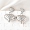 Textured Heart Brass Micro Pave Clear Cubic Zirconia Dangle Stud Earrings, Cadmium Free & Lead Free, Long-Lasting Plated, Rack Plating, Platinum, 30.5x20mm
