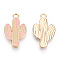 Light Gold Plated Alloy Pendants, with Enamel, Cactus, Pink, 21x12.5x1.5mm, Hole: 1.8mm