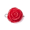 Opaque Resin Red Rose Flower Links Connector Charms, with 304 Stainless Steel Double Loops, Stainless Steel Color, 18x23.5x11~11.5mm, Hole: 1.3~1.6mm