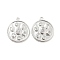 Clear Glass Pendant, with Brass Finding, Flat Round Charms, Real Platinum Plated, 18x16x2.5mm, Hole: 1.4mm