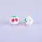 Printed Round with Cherry Pattern Silicone Focal Beads, White, 15x15mm, Hole: 2mm