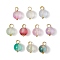 Frosted Baking Painted Glass Charms, Round Charm, with Brass Ball Head Pins Loops, Golden, 12.5x8mm, Hole: 2.5mm