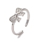 Brass Micro Pave Cubic Zirconia Open Cuff Ring, Cadmium Free & Lead Free, Bowknot, Platinum, Inner Diameter: 17mm