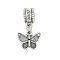 Rack Plating Brass European Dangle Charms, Butterfly Large Hole Pendants, Lead Free & Cadmium Free, Antique Silver, 24mm, Hole: 4.5mm