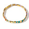 Bohemian Style Glass Seed Beaded Stretch Bracelets for Women Men, Rectangle, Gold