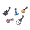 Halloween Theme Alloy Enamel Pendants Set, with 304 Stainless Steel Lobster Claw Clasps, Haunted House/Castle & Magic Hat & Pumpkin Jack-O'-Lantern & Mouth & Ghost with Witch Hat, Mixed Color, 23~36mm, 5pcs/Set