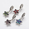 Tibetan Style Alloy Rhinestone European Dangle Charms, Large Hole Pendants, Star, Antique Silver, Mixed Color, 26mm, Hole: 4.5mm, Pendant: 15x12.5x3mm