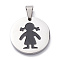 304 Stainless Steel Pendants, with Enamel, Polishing, Flat Round with Silhouette Girl, Stainless Steel Color, 25x3mm, Hole: 7.5x5mm