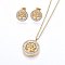 304 Stainless Steel Jewelry Sets, Pendant Necklaces and Stud Earrings, with Polymer Clay Rhinestone, Flat Round with Tree of Life, Golden, 17.32 inch(44cm), 14x2mm, Pin: 0.8mm