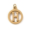 304 Stainless Steel Charms
with Jump Ring, Golden, Ring with Letter Charm, Letter H, 14.5x12x1.5mm, Hole: 3mm