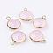 Golden Tone Brass Glass Flat Round Charms, Faceted, Lavender Blush, 12x8.5x3mm, Hole: 1.5mm