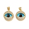Brass Micro Pave Cubic Zirconia Pendants, with Glass, Eye Shape Charms, Real 18K Gold Plated, 18x15x7mm, Hole: 4.5x3.5mm