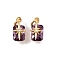 Brass Pave Cubic Zirconia Pendants, Rectangle with Star, with Jump Ring, Real 18K Gold Plated, Medium Orchid, 10.5x5.5x6mm