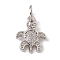 Brass Micro Pave Cubic Zirconia Charms, with Jump Ring, Cadmium Free & Lead Free, Tortoise Charms, Platinum, 12.5x10x2.5mm, Hole: 3mm