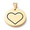 Ion Plating(IP) 304 Stainless Steel Pendants, with Enamel, Polishing, Flat Round with Heart, Golden, 25x3mm, Hole: 7.5x5mm.