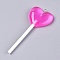 Resin Big Pendants, with Platinum Plated Iron Loop, Imitation Lollipop, Heart, Deep Pink, 71~73x29x7mm, Hole: 2mm